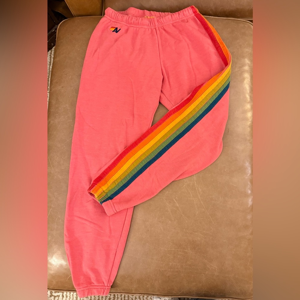 Aviator Nation Pink Joggers — Five Stripe — size S